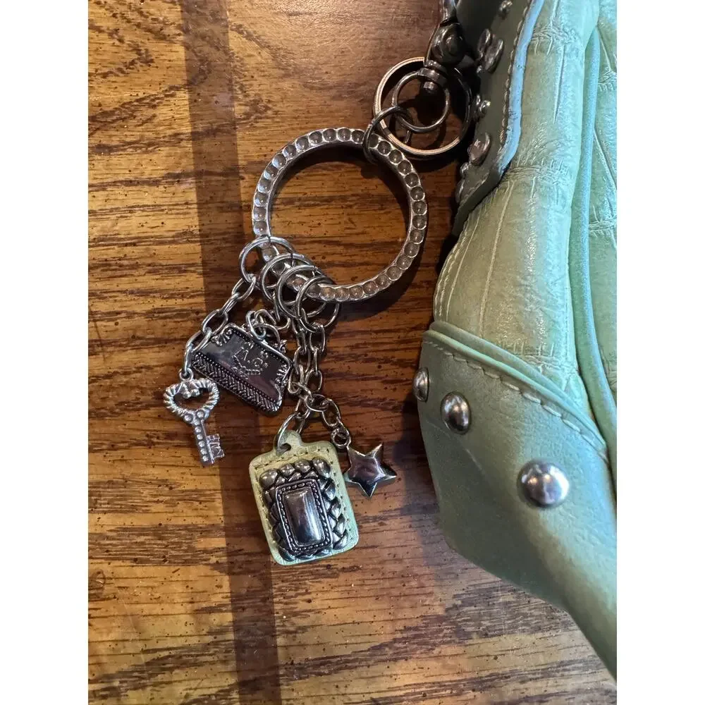 M.C Sage Green Croc Embossed Shoulder Bag | Rhinestone Western Buckle Studded